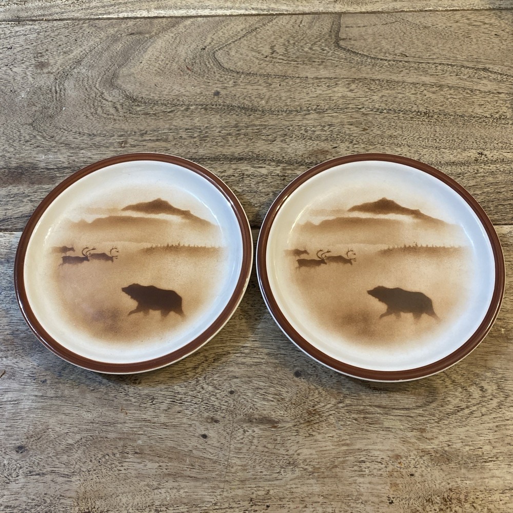 Big Sky Lodge Stoneware Collection Alaska Dinner Plates Lot Of 2 Bears
